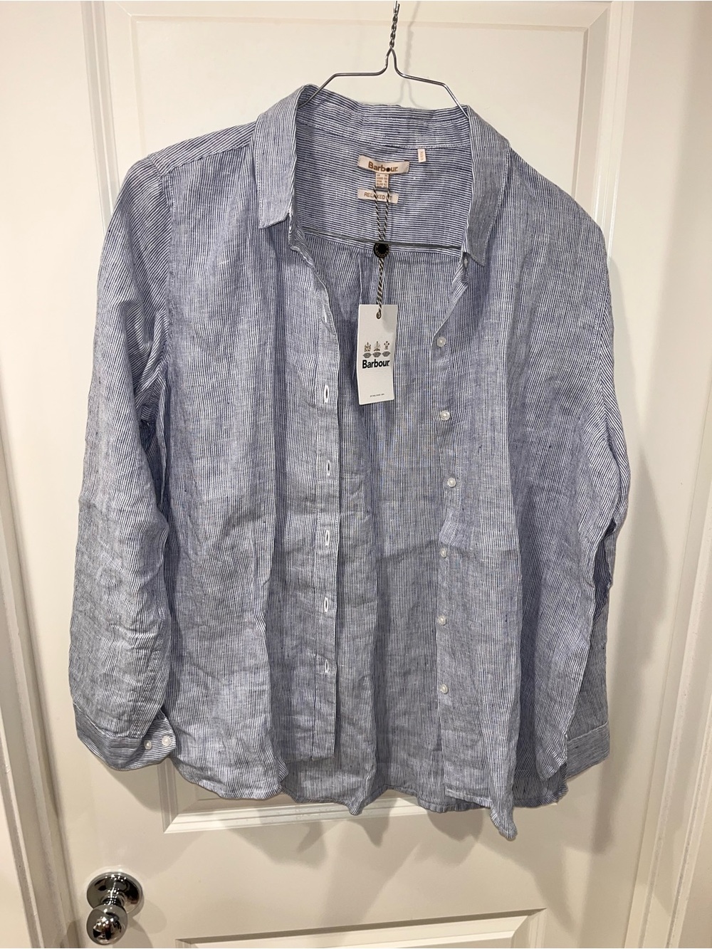New Beacon Brand Barbour blue Slim Fit Linen Casual Shirt adult Size 10